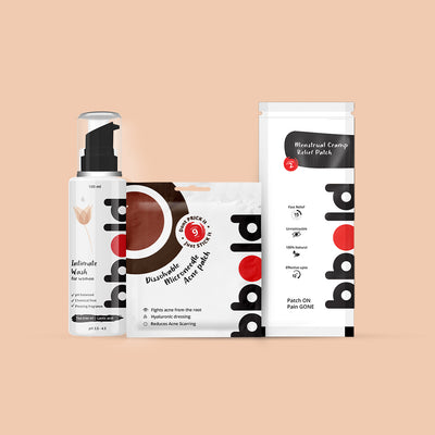 bbold 3 Combo - Cramp Patch Pack of 1 + Intimate Wash Pack of 1 + Acne Patch Pack of 1
