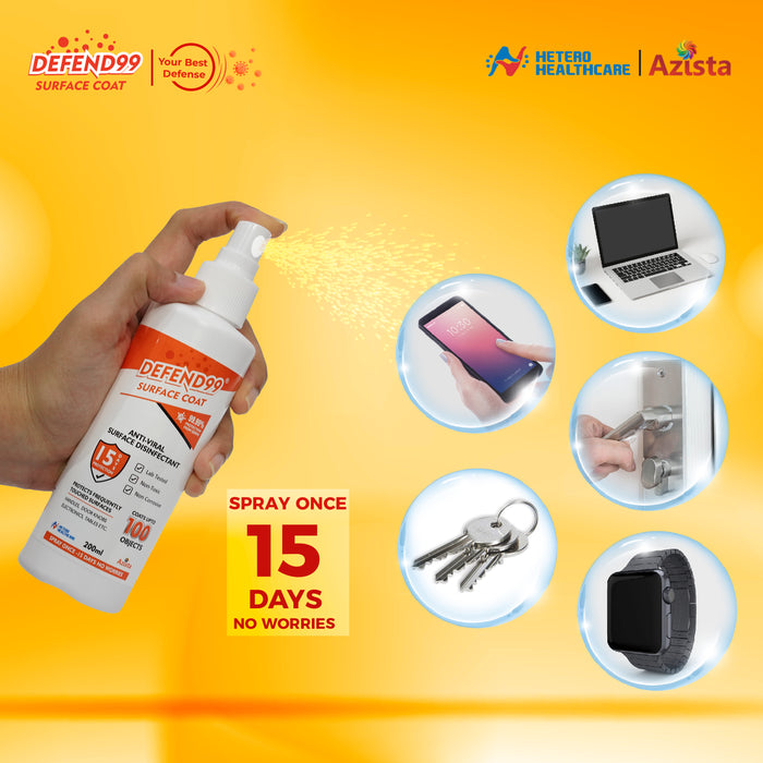 DEFEND99 Surface Coat - 15 Days Surface Antimicrobial Coating Sanitizer Spray Bottle.