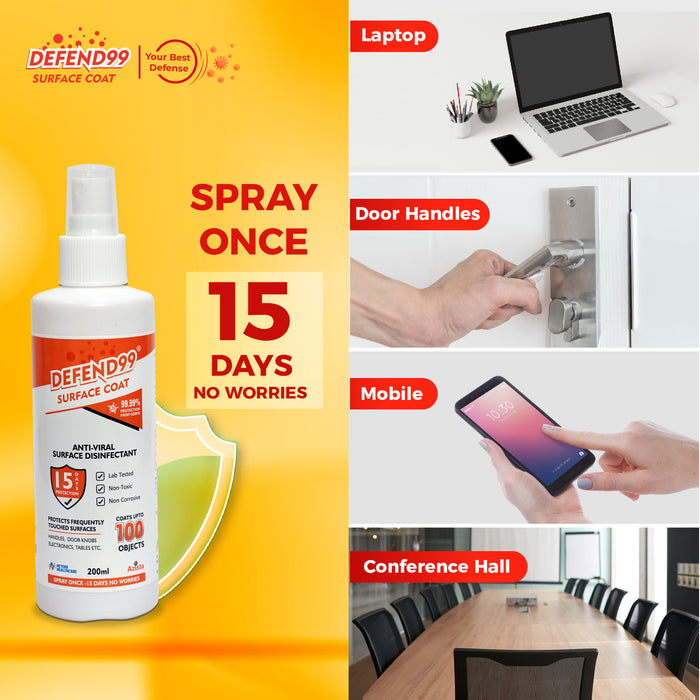 DEFEND99 Surface Coat - 15 Days Surface Antimicrobial Coating Sanitizer Spray Bottle.