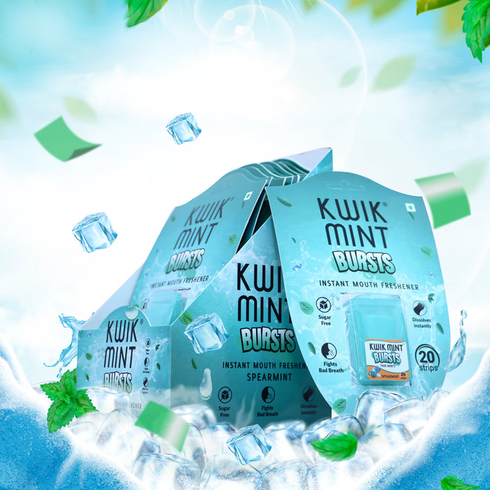 Kwik Mint Burst Cassettes - Spearmint Flavoured Oral Care Strips (Pack of 10)