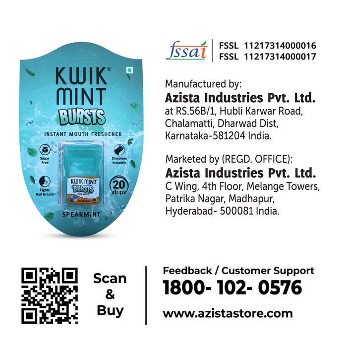 Kwik Mint Burst Cassettes - Spearmint Flavoured Oral Care Strips (Pack of 10)