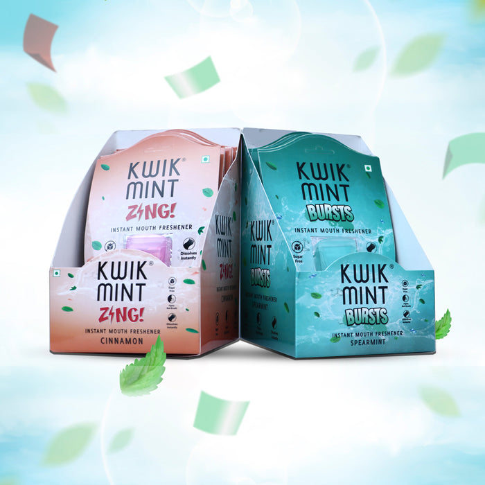 Kwik Mint Cassets Combo - Sugar Free Cinnamon and Spearmint Flavoured Oral Care Strips( Burst & Zing Cassettes)