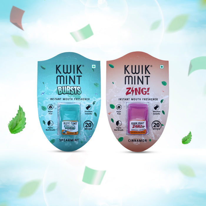 Kwik Mint Cassets Combo - Sugar Free Cinnamon and Spearmint Flavoured Oral Care Strips( Burst & Zing Cassettes)