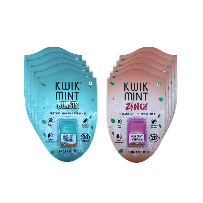 Kwik Mint Cassets Combo - Sugar Free Cinnamon and Spearmint Flavoured Oral Care Strips( Burst & Zing Cassettes)