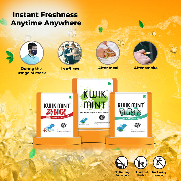 Kwik Mint Combo Pack ( Mouth Fresheners - Zing - Bursts) 3 Flavours in One Pack.