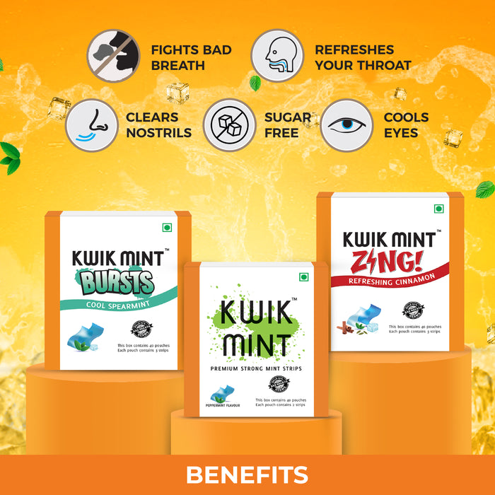 Kwik Mint Combo Pack ( Mouth Fresheners - Zing - Bursts) 3 Flavours in One Pack.