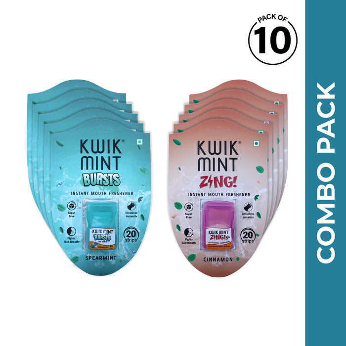 Kwik Mint Cassets Combo - Sugar Free Cinnamon and Spearmint Flavoured Oral Care Strips( Burst & Zing Cassettes)