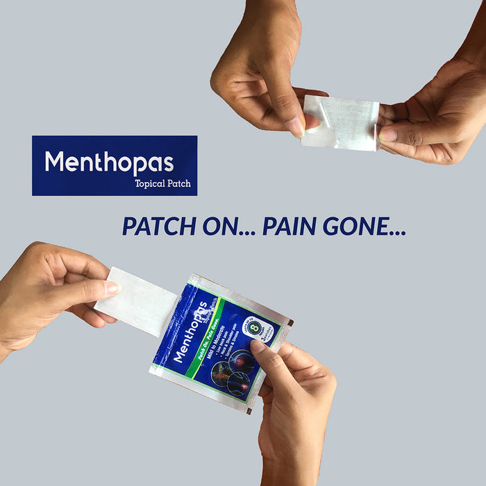 Menthopas Tropical Pain Relief Patch | Non-Medicated, Skin-Adhesive Patch for Musculoskeletal Pain | Provides Up to 8 Hours of Relief | Soothes Sprains, Strains, Back & Joint Pain | Waterproof & Non-Greasy | Each Pack Contains 3 Patches