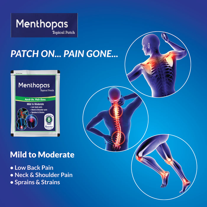 Menthopas Tropical Pain Relief Patch | Non-Medicated, Skin-Adhesive Patch for Musculoskeletal Pain | Provides Up to 8 Hours of Relief | Soothes Sprains, Strains, Back & Joint Pain | Waterproof & Non-Greasy | Each Pack Contains 3 Patches