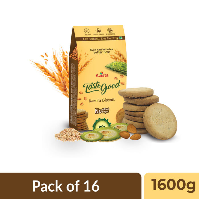 TasteGood Karela Biscuits | Sugar-Free, High-Fiber & Diabetic-Friendly Snack | Made with Bitter Gourd, Almonds & Oats | Supports Weight Management & Healthy Lifestyle | Zero Cholesterol & Trans Fat | Each Box Contains 10 Biscuits | 100g