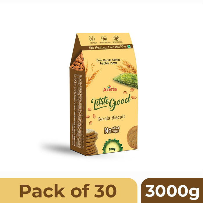TasteGood Karela Biscuits | Sugar-Free, High-Fiber & Diabetic-Friendly Snack | Made with Bitter Gourd, Almonds & Oats | Supports Weight Management & Healthy Lifestyle | Zero Cholesterol & Trans Fat | Each Box Contains 10 Biscuits | 100g