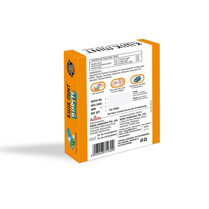 Kwik Mint Bursts Cool Spearmint Mouth Freshener Strips – Sugar Free, Instant Freshness - Azistastore