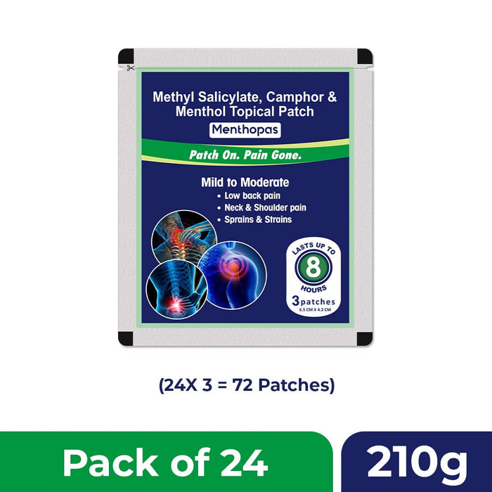 Menthopas Topical Pain Relief Patch | Non - Medicated, Skin - Adhesive Patch for Musculoskeletal Pain | Provides Up to 8 Hours of Relief | Soothes Sprains, Strains, Back & Joint Pain | Waterproof & Non - Greasy | Each Pack Contains 3 Patches - Azistastore