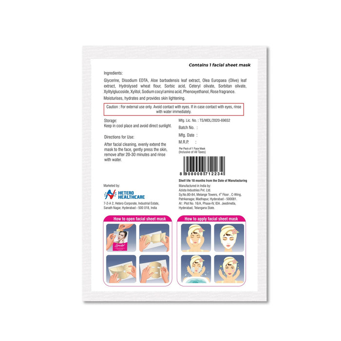Sparkel | Hydrating & Skin Lightening Facial Sheet Mask | With Aloe Vera, Olive Leaf & Rose Fragrance | Moisturising & Brightening Skin Care - Azistastore
