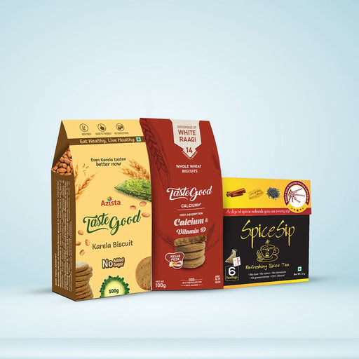 TasteGood Karela Calcium Snack Combo - TasteGood Karela Pack of 4 + Calcium Pack of 4 + Spice sip Pack of 4 - Azistastore